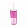 With Logo Custom Straw Portable Coffee Water Cup Double-deck Plastic Bottles