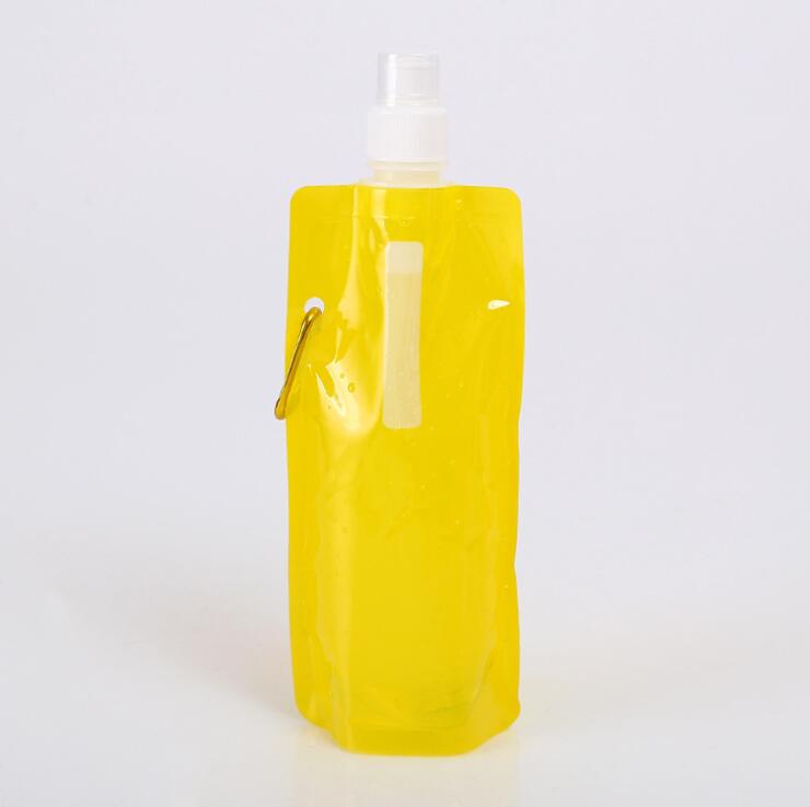 wholesale custom logo printed clear folding bpa free 16oz collapsible foldable water bottle with carabiner for sport drinking