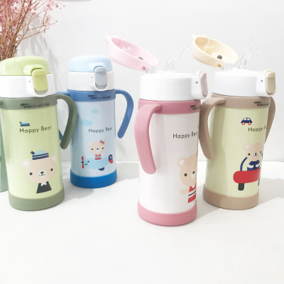 Outdoor sports children's straw insulation cup creative stainless steel children cartoon Cup wholesale