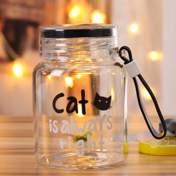 Cartoon cat Glass cartoon schoolgirl small fresh glass water bottle summer portable Cup