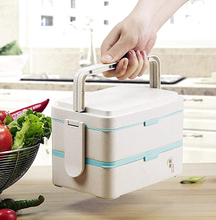 Dual Compartment Microwave Wheat Straw Men Bento Lunch Box Adult