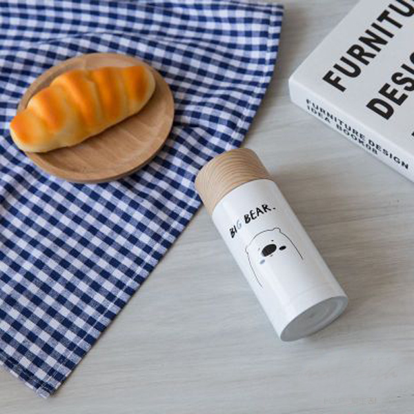 Hot straight creative Advertising gift cup wooden cover stainless steel insulation cup