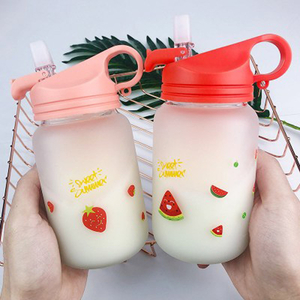 Factory new couple Frosted glass home at any time portable large capacity with straw water cup customizable