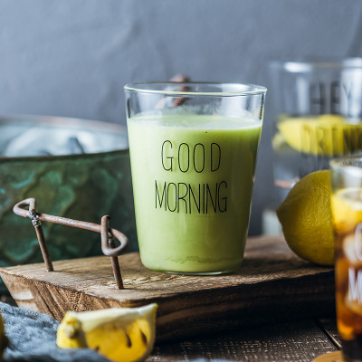 Creative Good morning breakfast cup resistant to high temperature ins glass single-layer coffee milk Cup
