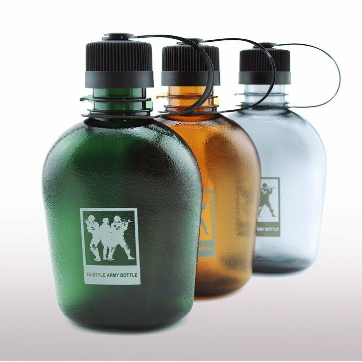 650ml Portable Flat Army Green Plastic Drinking Water Bottle Sport Bottle