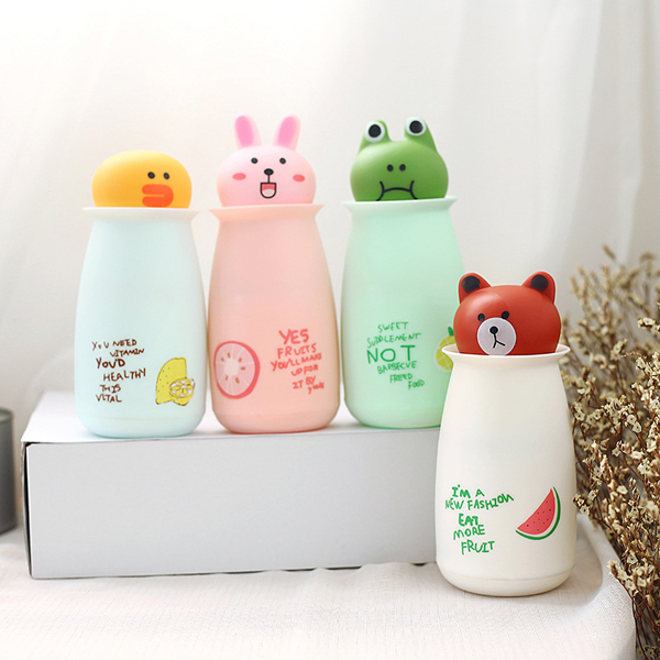 Cute Plastic Shell Glass Lovely Animal Head Drinking Water Bottle