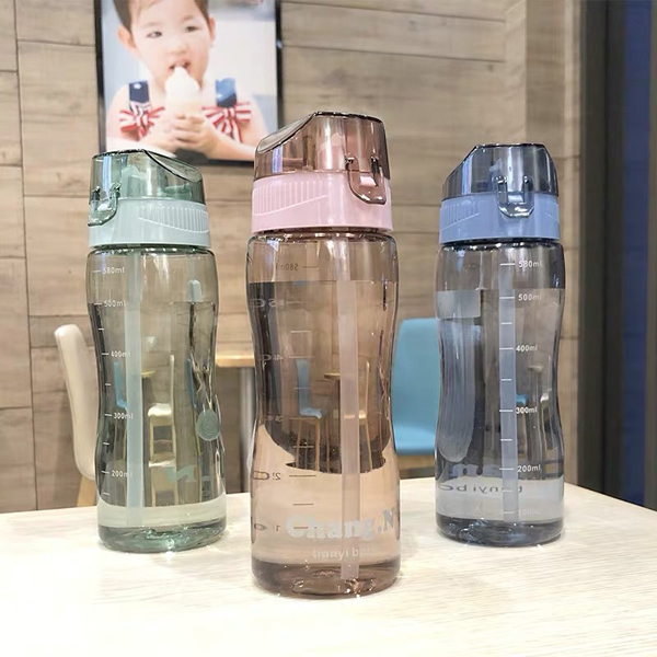 Portable Plastic Water Bottles with Graduated Sports Kettle Straw Space Bottle