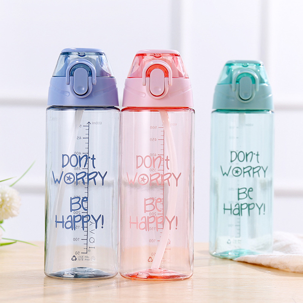 New Bounce Cover Plastic Bottles 600ml Food Grade Adult Handle Space Straw Bottle