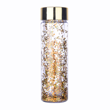 Electroplated Round Cover Double Space Bottles with Sequins Straight Plastic Water Bottle Sport Kettle
