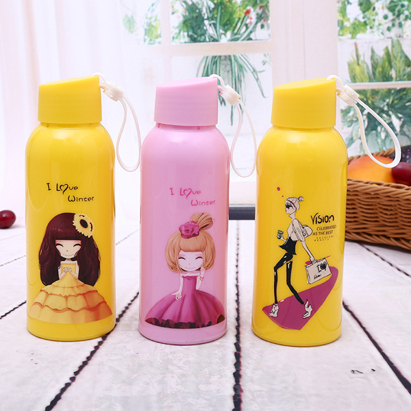 Plastic Shell Double-layer Thermal Insulation Children's Handycup Custom Cartoon Glass Bottle