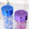 Electroplated Round Cover Double Space Bottles with Sequins Straight Plastic Water Bottle Sport Kettle