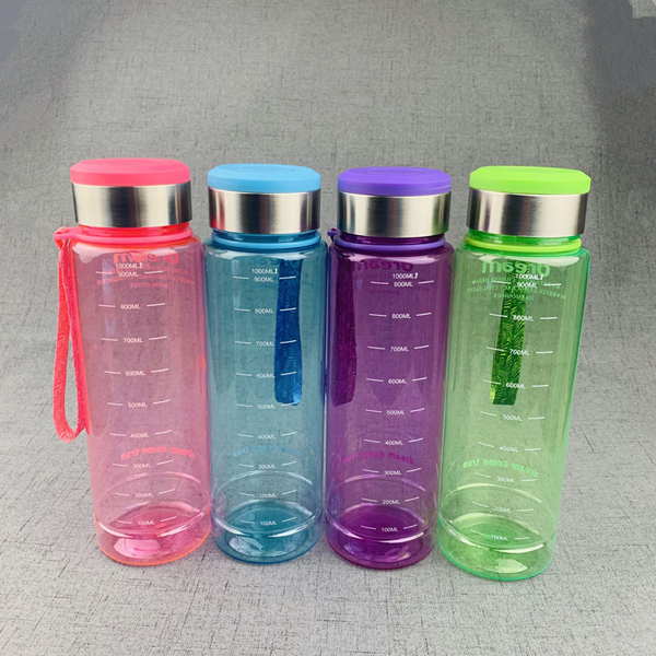 Transparent Color Portable Outdoor Space Plastic Water Bottle with Tea Compartment 1000ml Scale Sports Cold Water Bottle