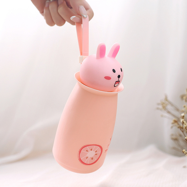 Cute Plastic Shell Glass Lovely Animal Head Drinking Water Bottle