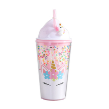 Cute Unicorn Ice Cream Plastic Bottle Student Couple Straw Cup