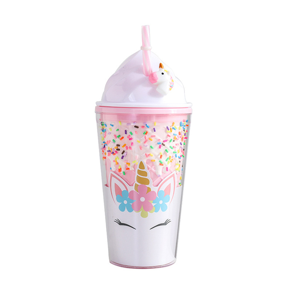 Cute Unicorn Ice Cream Plastic Bottle Student Couple Straw Cup