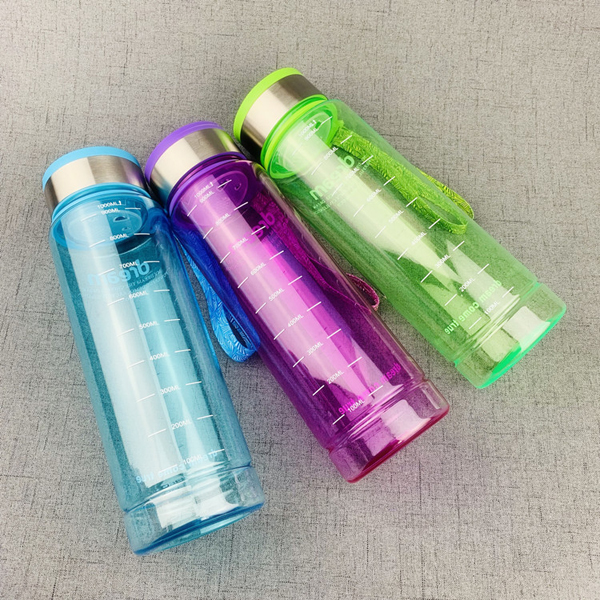 Transparent Color Portable Outdoor Space Plastic Water Bottle with Tea Compartment 1000ml Scale Sports Cold Water Bottle