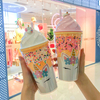 Cute Unicorn Ice Cream Plastic Bottle Student Couple Straw Cup