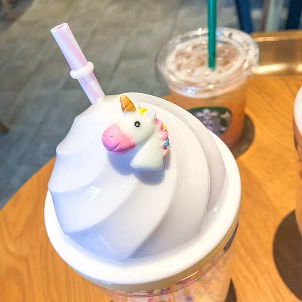 Cute Unicorn Ice Cream Plastic Bottle Student Couple Straw Cup