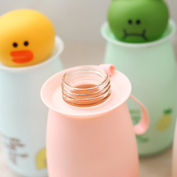 Cute Plastic Shell Glass Lovely Animal Head Drinking Water Bottle