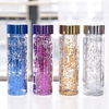 Electroplated Round Cover Double Space Bottles with Sequins Straight Plastic Water Bottle Sport Kettle