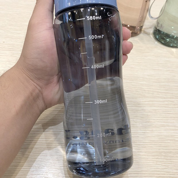 Portable Plastic Water Bottles with Graduated Sports Kettle Straw Space Bottle
