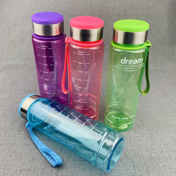 Transparent Color Portable Outdoor Space Plastic Water Bottle with Tea Compartment 1000ml Scale Sports Cold Water Bottle