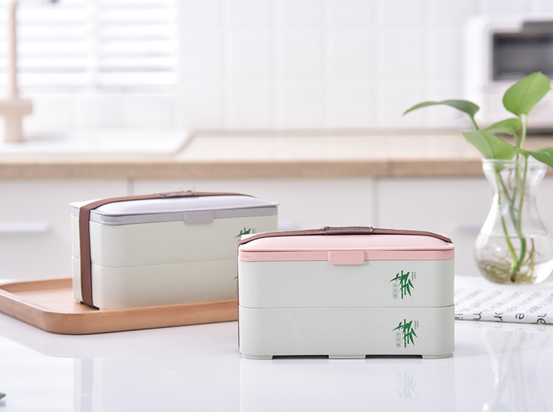 2 Layers Microwave safe Portable Bamboo Tiffin Lunch Box Biodegradable Material 