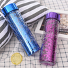 Electroplated Round Cover Double Space Bottles with Sequins Straight Plastic Water Bottle Sport Kettle