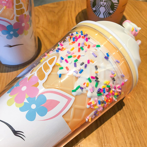 Cute Unicorn Ice Cream Plastic Bottle Student Couple Straw Cup