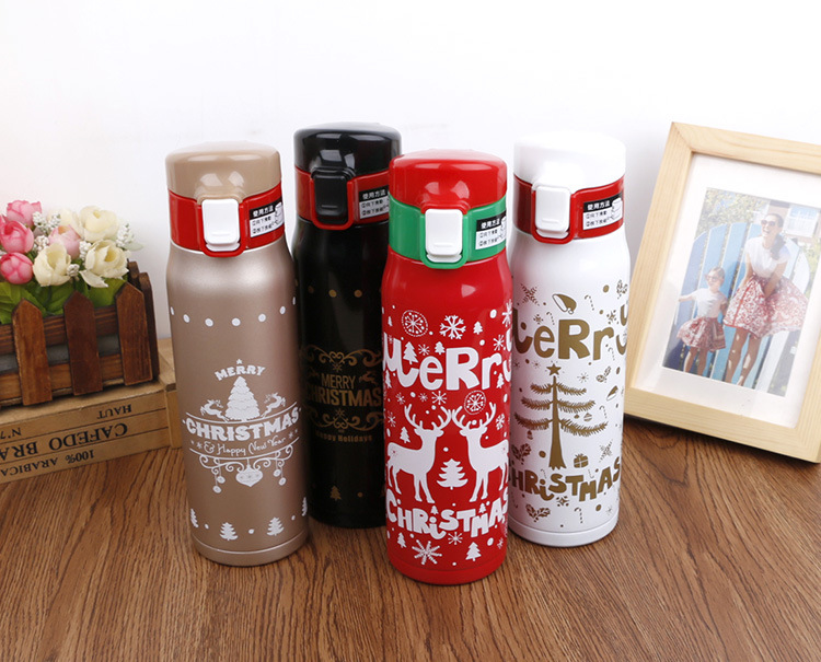 750ml Hot Christmas Printing Custom 18/8 Double Wall Stainless Steel Water Bottle 